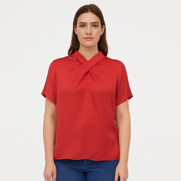 Ann Taylor Factory Red Short Sleeve Blouse Size Large - Picture 1 of 5